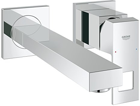 GROHE Eurocube, Waschtischarmatur für die Wandmontage, wassersparend (2-Loch Wasserhahn für das Bad, ca 23cm lang, langlebige Oberfläche, Badarmatur ohne Unterputz Einbauset), chrom, 23447000