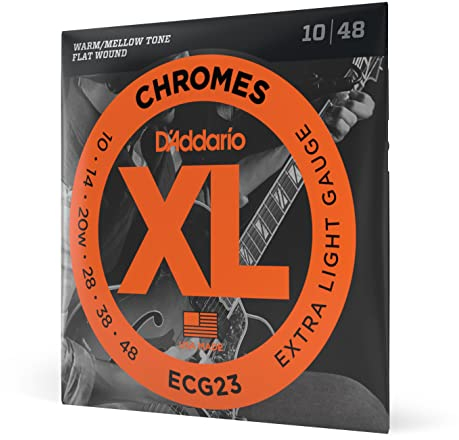 D'Addario E Gitarren Saiten | Gitarrensaiten E Gitarre | Flatwound Saiten E-Gitarre | DER BELIEBTESTEN SAITENMARKE WELTWEIT | ECG23 Chromes | Edelstahl | Extra Light (10-48)