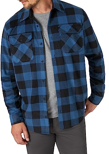 Wrangler Authentics Camicia da Uomo in Pile Pesante a Maniche Lunghe, Blue Buffalo Plaid, L
