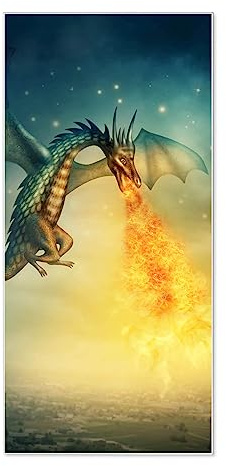 banjado® Magnettafel 37 x 78cm / Magnetwand aus Metall/Magnetpinnwand als Memoboard/Pinnwand Magnettafel Küche, Büro, Kinderzimmer inkl. 4 Magnete & Montageset - Motiv Drachen