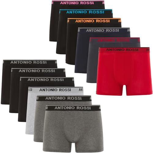 ANTONIO ROSSI Mens Boxers 12 Pack, Cotton Boxer Shorts Multipack, Breathable Mens Underwear, Comfortable, Stretch Fit Mens Briefs for Everyday Wear, S-5XL