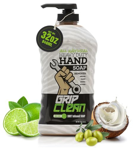 Grip Clean Heavy Duty Hand Cleaner for Mechanics – Natural Pumice & Clay-Infused Technology Removes Grease, Oil & Grime – Moisturizing Liquid Hand Soap for Shop, Garage & Industrial Use – 32oz