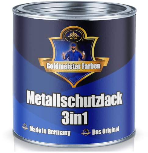 Farben Metallskyddslack 3in1 högkvalitativ metallfärg 3-i-1 metallskyddslack för inomhus- och utomhusbruk på metall, järn, zink, aluminium, stål (5 L, Vit (RAL 9010) Goldmeister