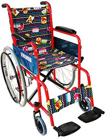 Mobiclinic, Carrozzina per bambini, Teatro, Etichetta europea, Pieghevole, Marchio ce, Accessibile ai disabili, Freno sulle maniglie, Poggiapiedi e braccioli fissi, Rivestimento rosso con stampe