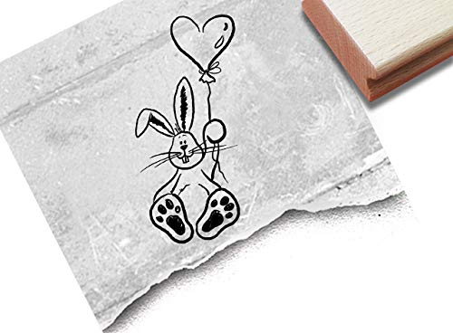 Stempel Osterstempel HASE mit Herz-Ballon - Motivstempel zu Ostern, Karten Geschenkanhänger Geschenk für Kinder Osterdeko Scrapbook - zAcheR-fineT