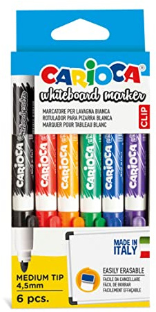 Carioca Clip Whiteboard-Marker, trocken abwischbar, 6 Stück