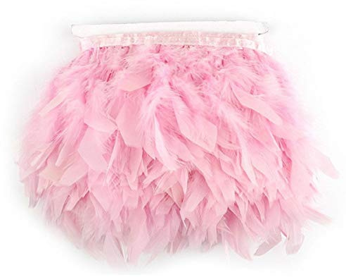 Yalulu 2 Meter Feder Fringe Trim Gürtel Federborte Band Federbesatz Federfranse Nähen Kostüm Deko (Rosa)