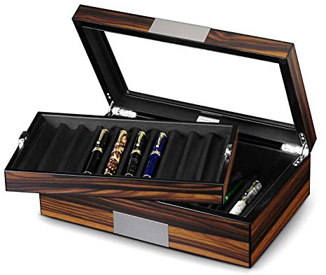 Lifomenz Co Boîte de rangement en bois d'ébène pour 20 stylos avec fenêtre en verre et plateau