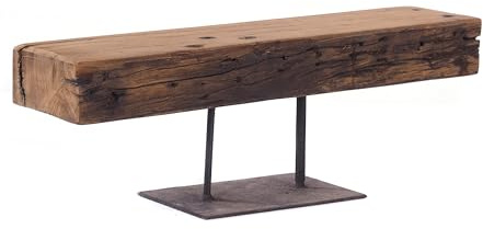 DESIGN DELIGHTS RUSTIKALER Vintage KERZENSTÄNDER Castle 60 | Teakholzblock auf Metallständer, 60x23x14 cm (BxHxT), Recycle Holz mit Gebrauchsspuren | dekorativer Kerzenhalter, Holzskulptur, Etagere