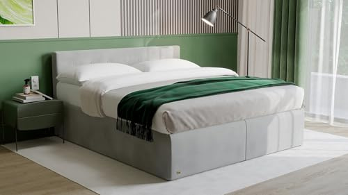 PAARA Boxspringbett mit 90 cm niedrigem Kopfteil, Ideal für Dachschrägen, Fenster usw. | Antirutsch-Matten | Inkl. Taschenfederkern Matratzen und Kaltschaum Topper | Komplettset | 160 x 200 cm