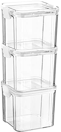 Argon Tableware Food Storage Containers - 700ml - White - Pack of 3 - Clear Airtight Reusable Stackable Freezer Storage Meal Prep Container Lunch Box with Clip-Lock Lid