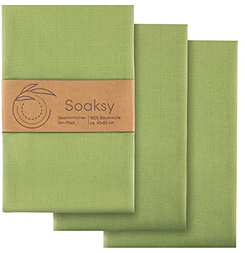 Soaksy 3er Set 100% Baumwolle Geschirrtücher - Saugstark, Strapazierfähig & Pflegeleicht