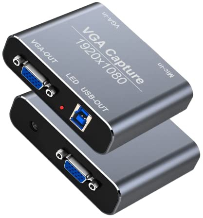 VGA Capture Card, VGA to USB Capture Device with VGA Loopout, Mic Input Support HD 720P Video for Gaming, Streaming, Teaching