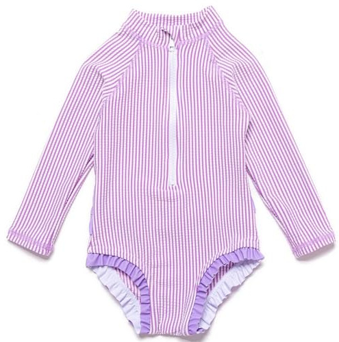 BONVERANO Traje baño bebé protección Solar UPF 50+ Cierre Cremallera con Volantes (Rayas 2, 3-6 Meses)