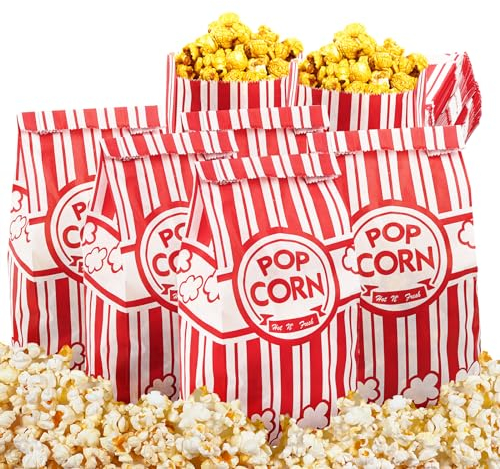 Tebery 200 Stück Großes Popcorn Tüten, 29x13cm Papier Popcorn Tüten, Süßigkeitentüten für Filmnacht, Party, Hochzeit, Geburtstag