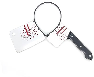 Axt | Säge | Messer | Schraubenschlüssel | Premium Qualität | Ultra realistisch und widerstandsfähig | Styropor | Horror Zubehör | Party | Halloween | (Hackmesser + Stirnband)