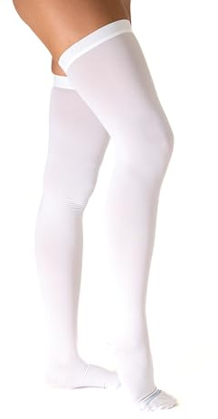 SEGRETA 00053 (Bianco, L) Calze Antitrombo Donna e Uomo Post Operatoria, Autoreggenti Anti Embolo con Punta Ispezionabile, per Degenza, Antiembolismo, Compressione Graduata 18-23 mmHg