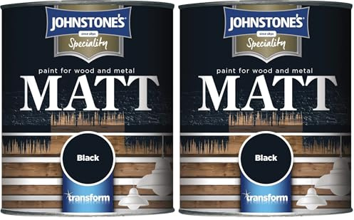 Johnstone's MATT PAINT FOR WOOD and METAL BLACK 0.75L (Pack of 2)