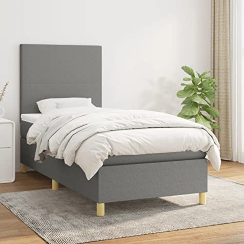 Tidyard Boxspringbett mit Matratze Bettgestell Jugendbett Doppelbett/Einzelbett Polsterbett Gästebett Schlafzimmerbett Balkenbett Bettrahmen Lattenrost Holzbett Bett Dunkelgrau 90x190 cm Stoff