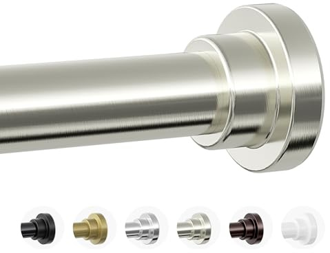Mcrbeay Shower Curtain Rod, 1 Diameter Heavy Duty Tension Shower Rod, Non Slip Adjustable 28-74 inch No Drill Shower Curtain Rods Spring Tension For Bathroom, Shower Stall, No Rust, Brushed Nickel