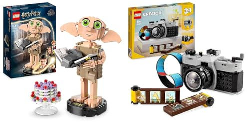 LEGO 76421 Harry Potter Dobby the House-Elf Set, Movable Iconic Figure Model & Creator 3in1 Retro Camera Toy to Video Camera to TV Set, Kids' Desk Decoration