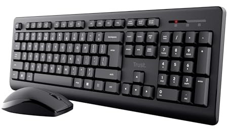 Trust Primo Set Tastiera e Mouse Wireless Italiano QWERTY, Tasti a Profilo Ribassato, Unico Ricevitore USB, Resistente agli Sversamenti, Mouse Ambidestro, Kit Senza Fili PC Laptop Mac Windows - Nero