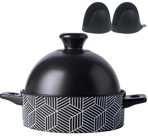 DYHQQ Cooking Tagine Pot Enameled Cooker Pot 1.3L Ceramic Casserole Heat-Resistant Earthen Pot with Enameled Ceramic Lid