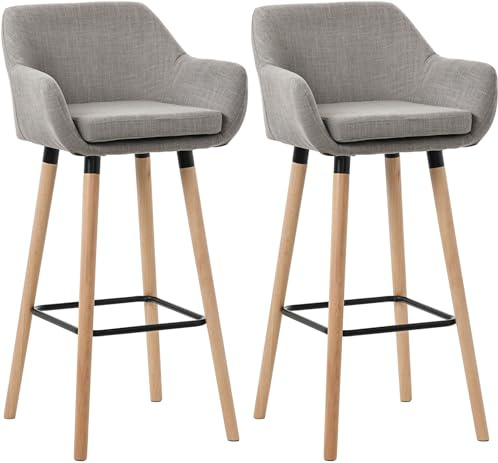 CLP Lot de 2 tabourets de Bar rembourrés avec Dossier Grant, chaises de Bar en Tissu, piétement en Bois, capacité de Charge jusqu'à 150 kg, Couleur:Gris