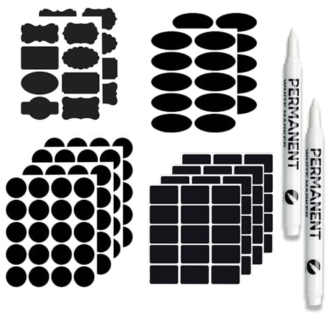 176 PCS Etiketten Selbstklebend, Aufkleber zum beschriften, schwarze Etiketten mit 2 Stiften, Küche werden für Glasflaschen, Marmeladenglas, Gewürzgläser, Flaschen