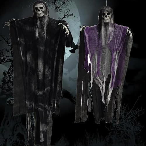 FENGCHUANG Halloween Skelett Deko 2 Stück Halloween Sensenmann Dekoration zum Aufhängen, Schreiende Geister Dekoration, Totenkopf-Requisite für Halloween Party Deko