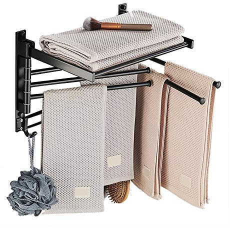 Badezimmer Handtuchhalter 40–60 cm, faltbar, Wandmontage, Weltraum-Aluminium-Handtuchleiter, Haus, 50 cm, schwarz, 5 Stangen