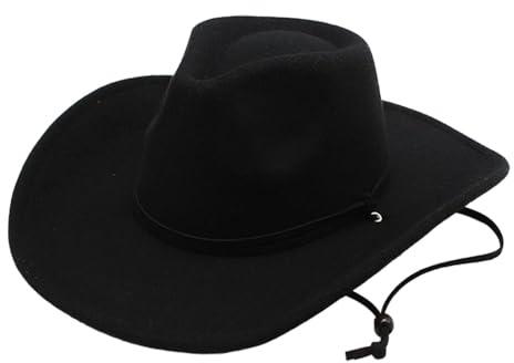Qurygin Chapeaux de cowboy pour homme | Chapeau de cowboy élégant – Chapeau de soleil chapeau de cowboy uni accessoire occidental pour l'automne et l'hiver fêtes costumées, Noir , L