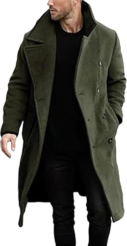 LLECDASEUI Men's British Style Double Breasted Heavyweight Mid Long Wool Pea Coat (XL,B-Army Green)