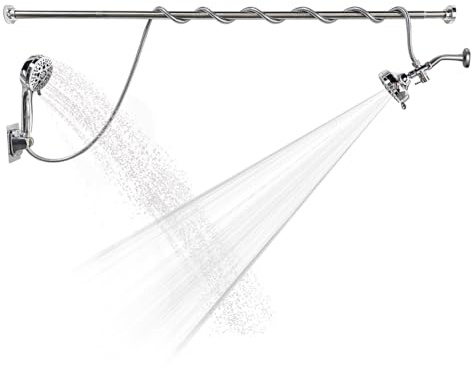 Pommeau de douche double – Pomme de douche haute pour couple, barre de douche réglable (70 ~ 190 cm), pommeau de douche à main à 9 réglages