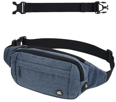 WATERFLY Bauchtasche Hüfttasche Herren Damen: Klein Gürteltasche Sport Bum Hip Bag Männer Frauen Waist Fanny Pack mit Verlängerungsgurt für Reise Wandern Hundetraining Outdoor Denim Blau