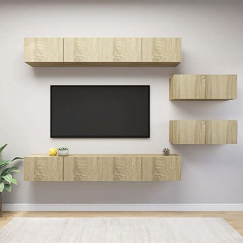 ShGaxin 6-TLG. TV-Schrank-Set Sonoma-Eiche Holzwerkstoff, Wohnzimmer Möbel, Sideboard Wohnzimmer, Fernsehschrank, Tv Kommode, Tv Lowboard, Tv Möbel, Wohnwand - 3079043