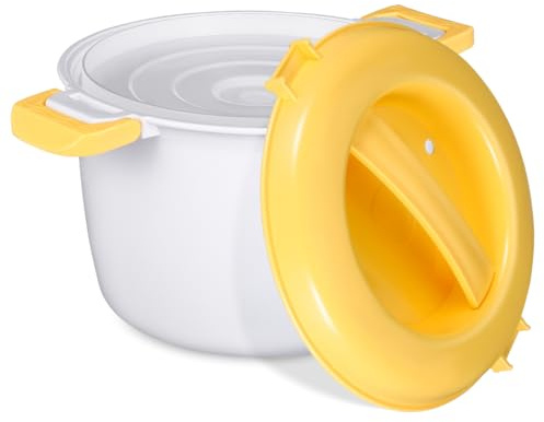 Microwave Rice Cooker, Portable Microwave Steamer for Vegetables, Pasta, Soup, Grains - Container for Small Kitchens, Dorms or Offices, BPA Free, Dishwasher Safe, Yellow