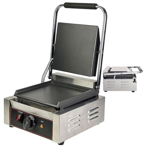 Sandwicheras eléctricas y parrilla prensadora de pan, tostadoras de sándwich antiadherentes individuales con placa ranurada y lisa para filetes, carne, verduras, calentamiento unif(Gruñido/suave)
