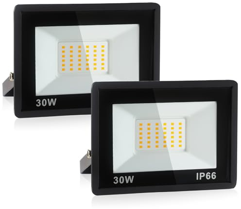 Psatfito G Projecteur LED 30w, 3240 Lm Projecteur LED Extérieur, Étanchéité Ip66 Lumière Blanche Chaude 3000k Éclairage de Sécurité Extérieur pour Entrepôt, Garage, Arrière-Cour, 2 pièces
