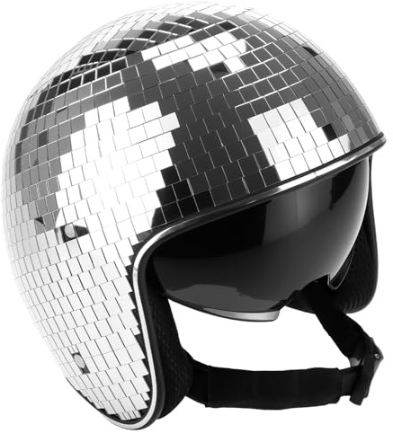 QWORK Discoball Helm Party Dekoration mit einziehbarem Visier und Cowboyhut Design - Handgemachte Glitzer Glaskappe
