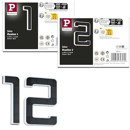 Paulmann 5292 Set Solar LED Hausnummernleuchte inkl. wechselbarer Akku Nummer 12 3000K 2x6lm 2x0,2W Schwarz