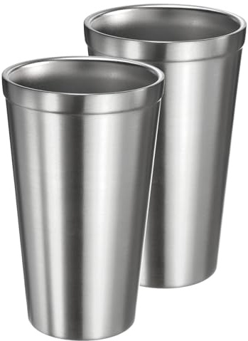 sourcing map 2Pcs Stainless Steel Cup, 15Oz Metal Double Walled Travel Tea Coffee Mug Tumbler Camping Reusable Cup Drinking Glasses for Milk, Juice, Cold or Hot Drinks (Silver)