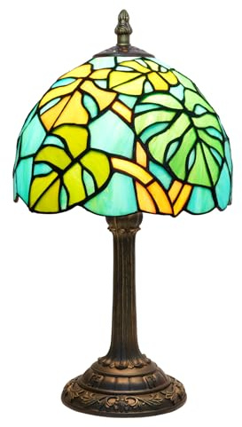 NUODITOS Tiffany Tortue Back Bamboo Palm Leaves vitrail lampe de table fait à la main vert table de chevet nuit unique mignon accent lampe de nuit lumière cadeaux antiques
