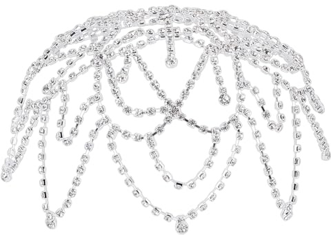 PLIGREAT Copricapo vintage anni '20 con strass, fascia per capelli in rete di cristallo, per spose, gioielli e catenine, copricapo del Grande Gatsby, per feste in costume da ballo
