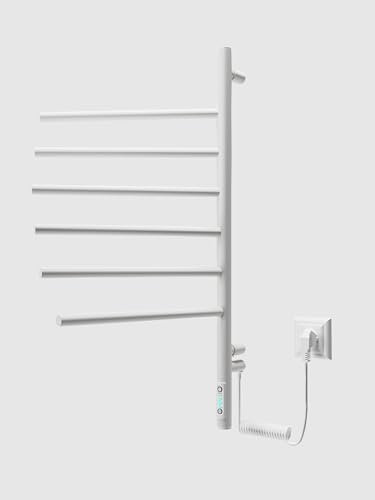 Elna Elektrischer Handtuchheizkörper 78W – Weißer Wandheizkörper 79x40 cm mit Thermostat & 6 Armen – Energiesparende Badheizung – IP44