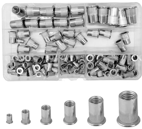 WeqeYent 120 Pcs M10 M8 M6 M5 M4 M3 Stainless Steel Rivet Nuts, Threaded Insert Nuts Riveter Set, Blind Rivnut Assortment Kit