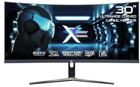 𝗫= 30 Inch Gaming Monitor • Curved R1500 • 1080p • 200Hz • 5ms • VA • G-Sync/FreeSync • HDMI, Display Port • Tilt Adjust • VESA (XG30UWD | Black)