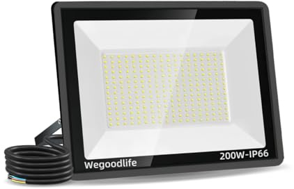 Wegoodlife 200W Projecteur LED Extérieur, Super Lumineux 20000LM Projecteur LED, 6500K Blanc Froid Spot Extérieur, IP66 Étanche Éclairage Mural, Éclairage de Sécurité pour Jardin, Patio, Garage