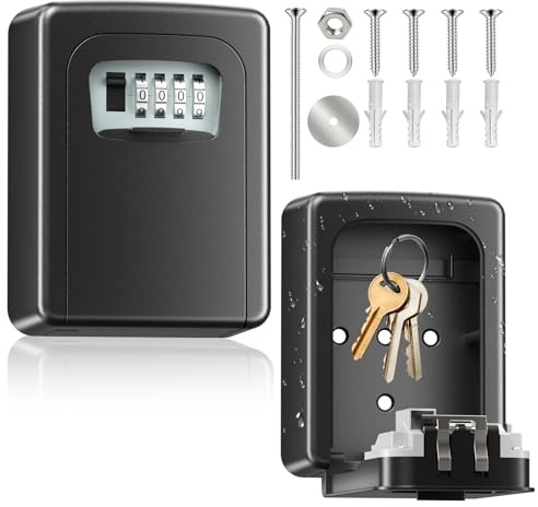 Wall Mounted Key Safe, Full Body Aluminum Alloy Police Approved Key Safe, Outdoor Wall Mounted Waterproof Key Lock Box, Security Combination Key Storage Cabinet for Home, Office and Industry