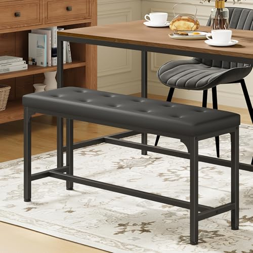 HOOBRO Upholstered Dining Bench with H-Frame, 140kg Capacity, for Entryway Hallway, Modern Button-Tufted PU Leather Seat for Dining Room, Kitchen, Bedroom, Easy Assembly, Black EBK34CD01